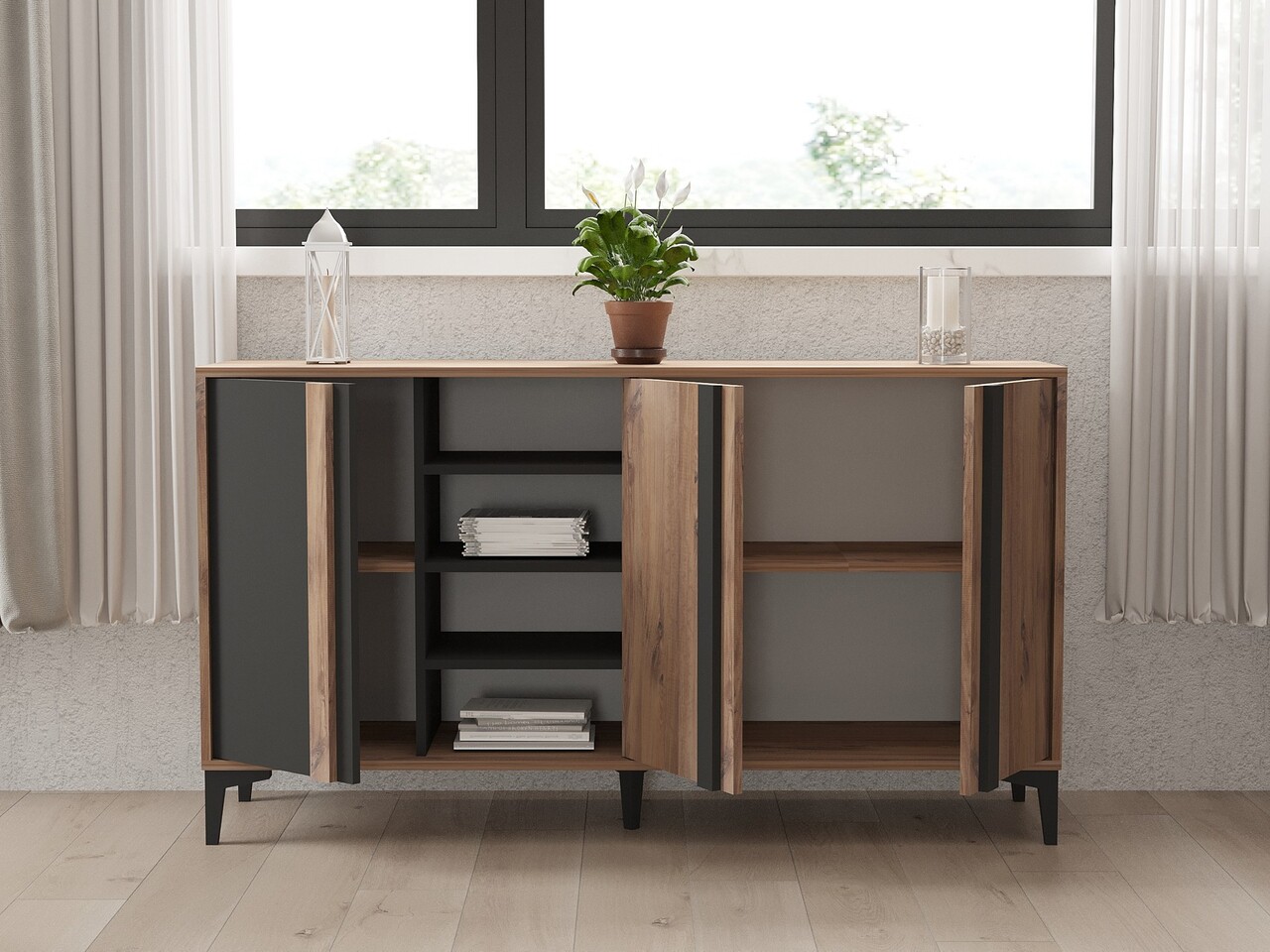 Consola, Puqa Design, Dora, 160x90x40 cm, PAL, Atlantic / Antracit - 1 | YEO