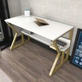 Birou, Zena Home, Wake, 120x72.8x60 cm, PAL, Alb/Auriu