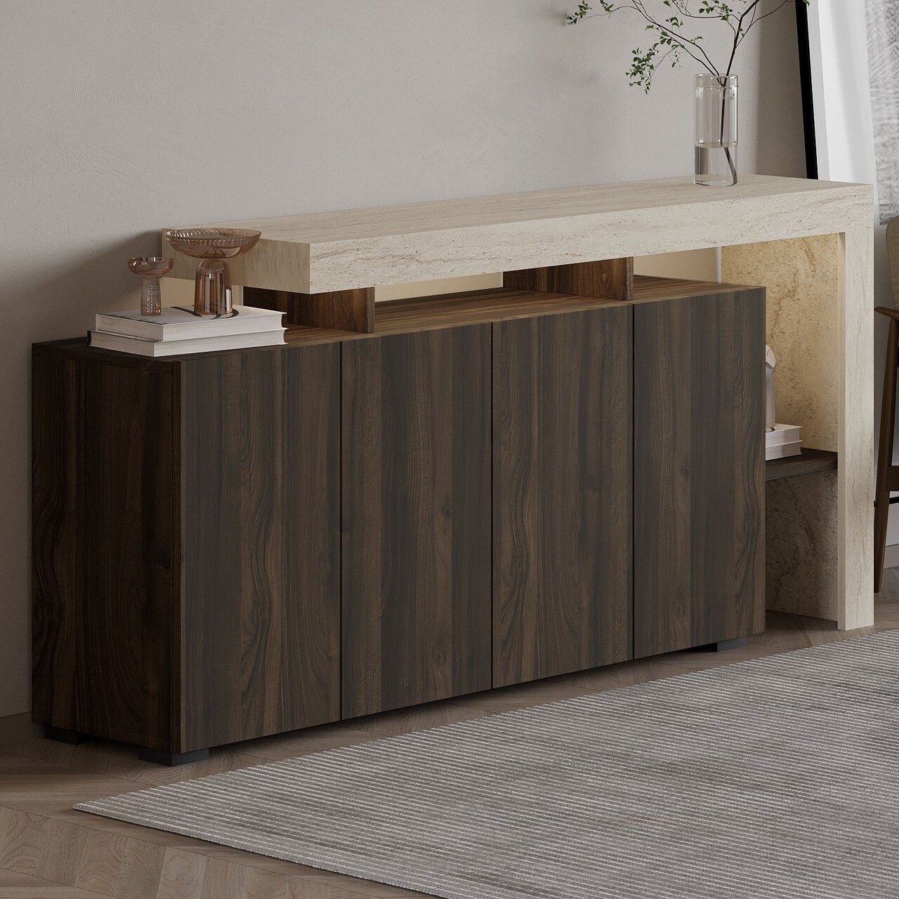 Consola, Hanah Home, Beliz, 170x80x35 cm, Travertin / Nuc - view 2