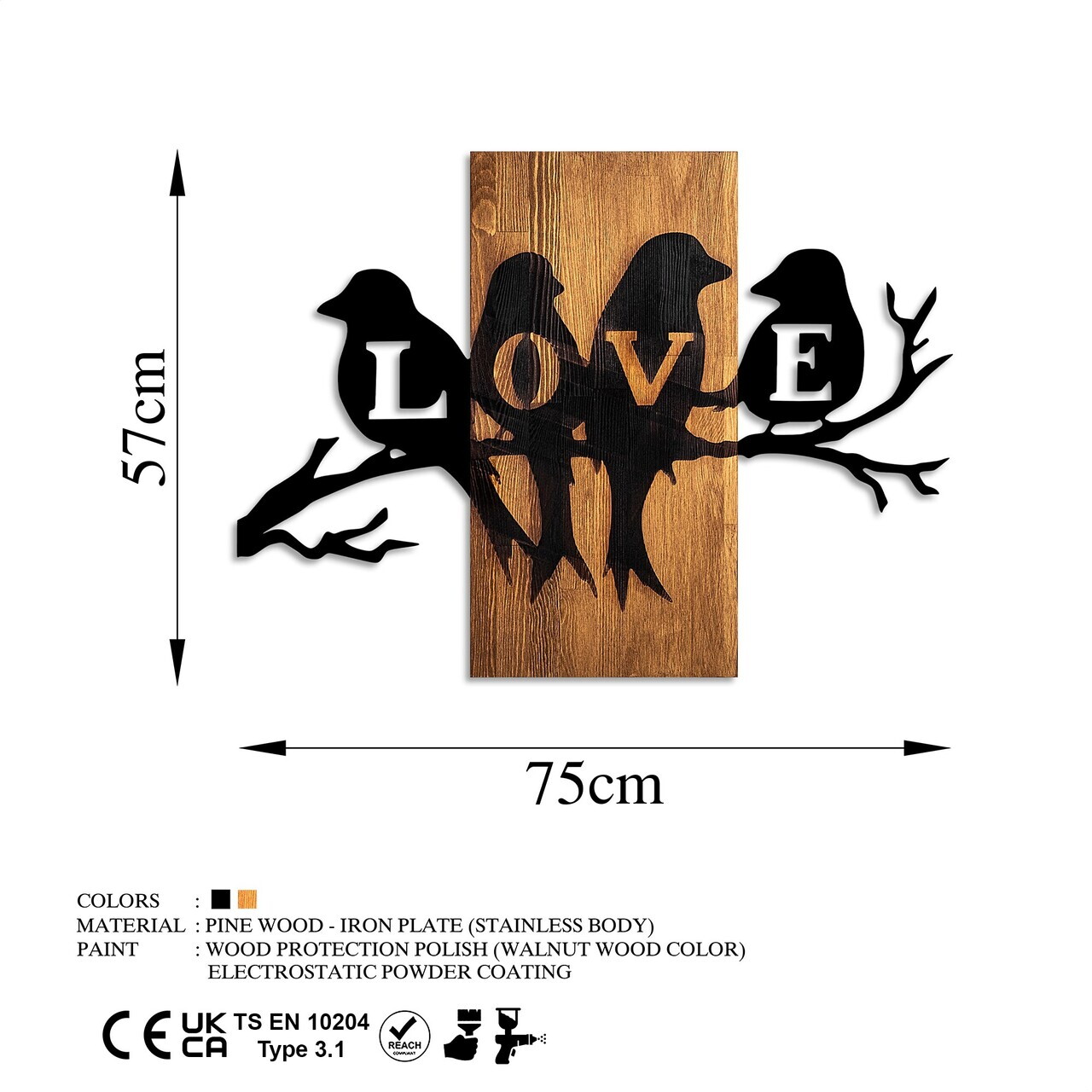 Decoratiune de perete, Love Birds, Dimensiuni: 57 x 75 cm, Nuc / Negru — imaginea 6