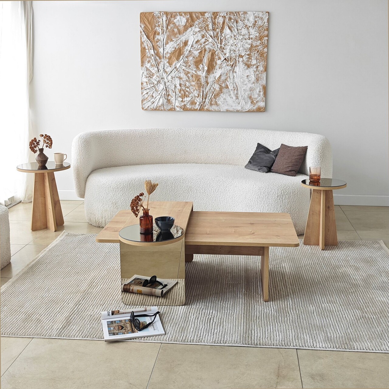 Set masute de cafea, Hanah Home, Luna 4, Bronz / Stejar Safir - imagine 6