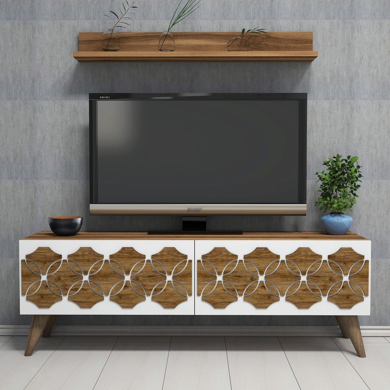 Comoda TV, Hanah Home, Nisan, 90x14x14.6 cm, Maro - view 3