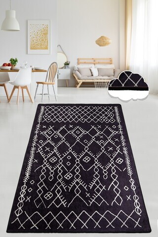 Covor, Chart Black, 80x100 cm, Alb/Negru