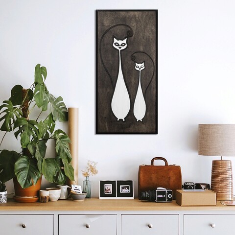 Decoratiune de perete, Cat Family, Placaj, 29 x 59 cm, Alb negru mezoni.ro