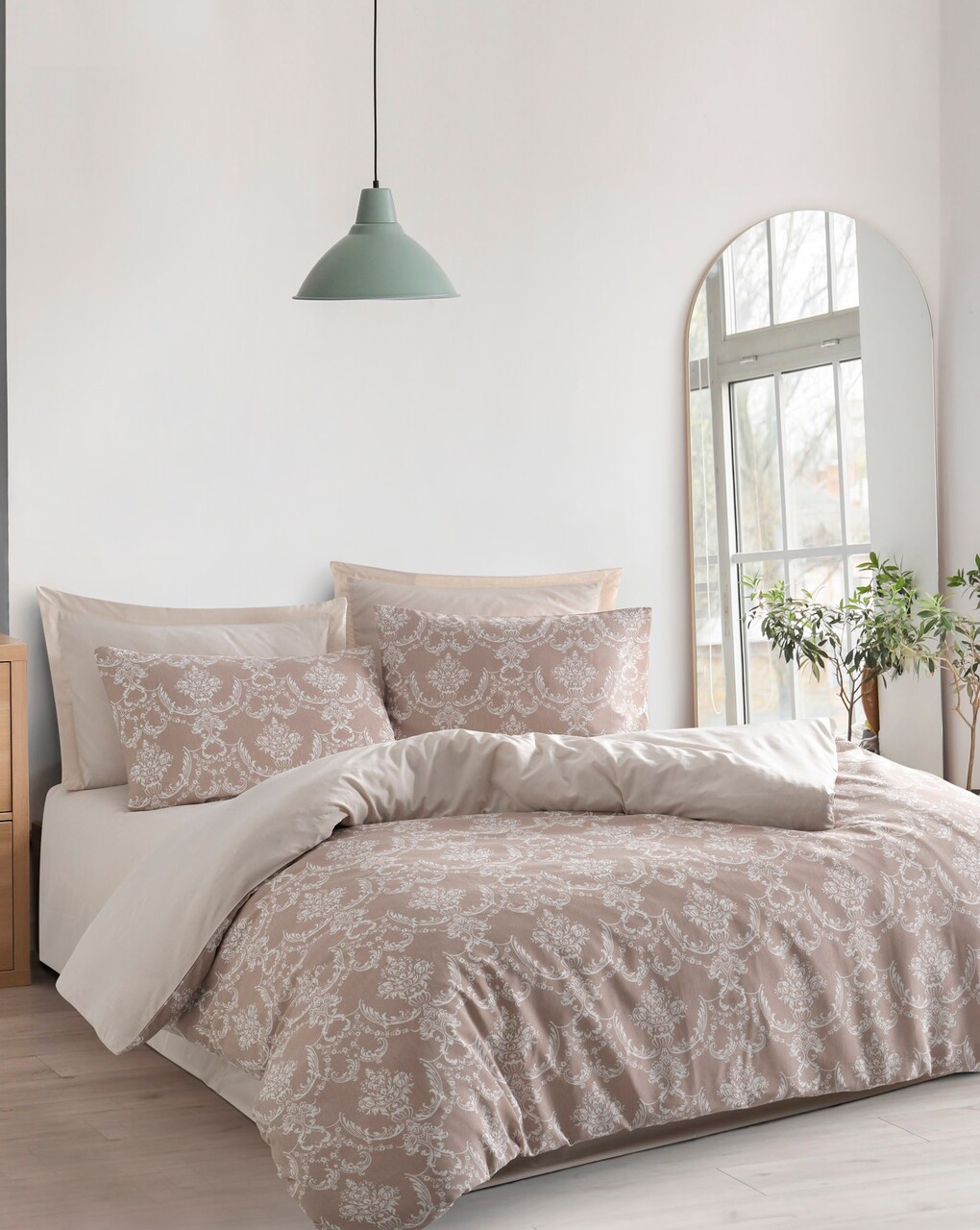 Lenjerie de pat pentru o persoana, Pure - Brown, EnLora Home, 70% bumbac/30% poliester