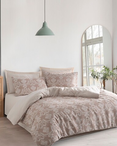 Lenjerie de pat pentru o persoana, Pure - Brown, EnLora Home, 70% bumbac/30% poliester