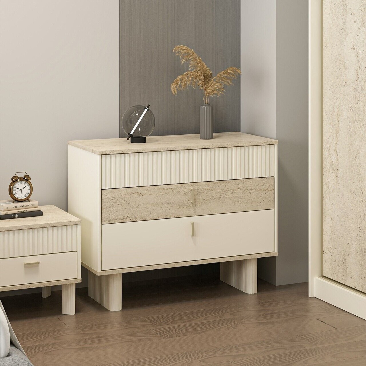 Dulap, Hanah Home, Valento, 100x80x45 cm, Piatră Lunii / Travertin — imaginea 2
