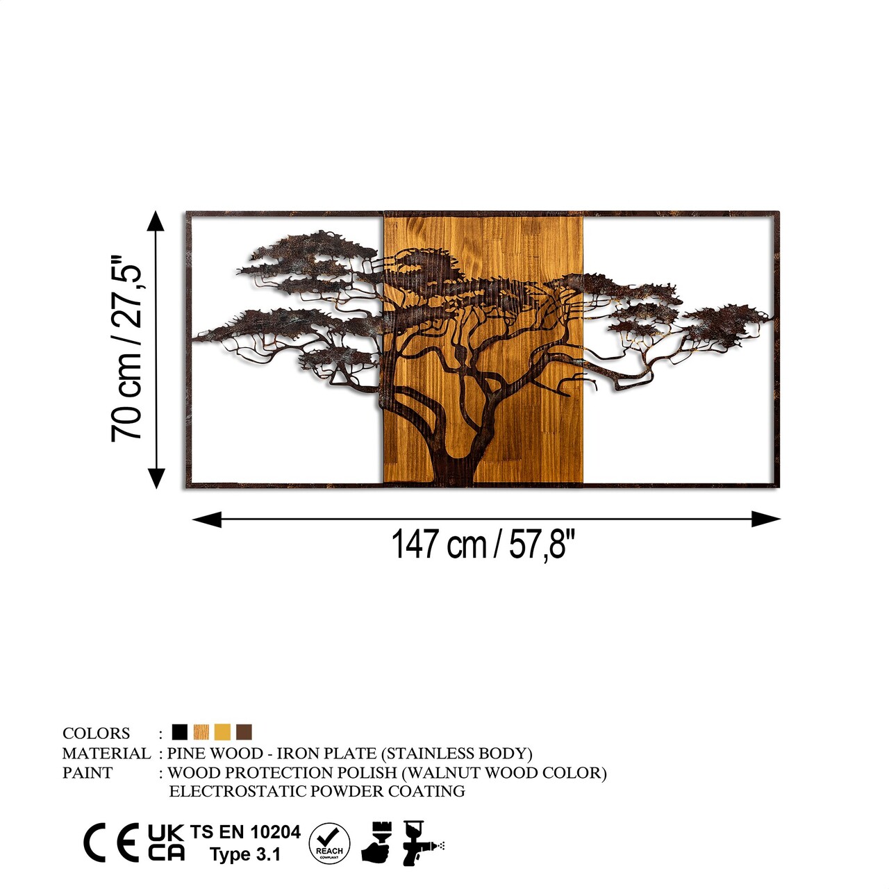 Decoratiune de perete, Acacia Tree, Lățime: 147 cm Înălțime: 70 cm Adâncime: 3 cm, Multicolor - view 8