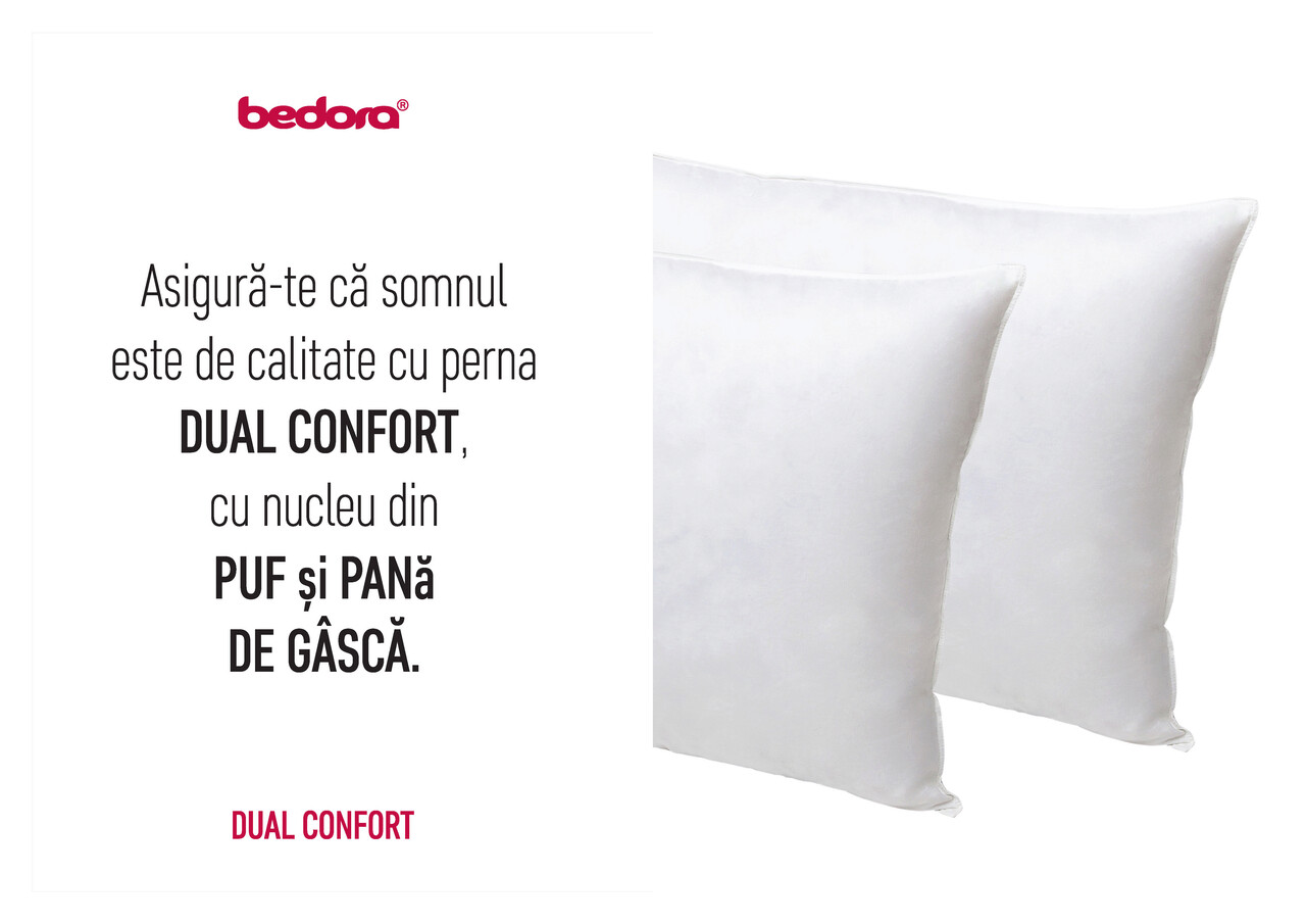 Perna Dual Hybrid Confort, 100% Puf Si Pana De Gasca, Gel Fiber 50 X 70 Cm