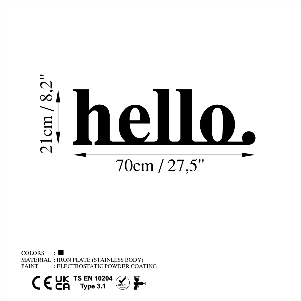 Decoratiune de perete, Hello, 70 x 21 cm, Negru - view 6