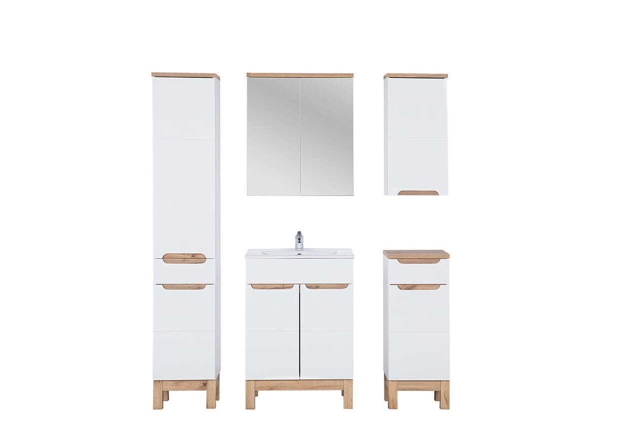 Set mobilier baie Bali White Lava 60 cm, dulapuri, masca cu lavoar si cabinet cu oglinda, Comad, MDF/PAL, alb - view 2