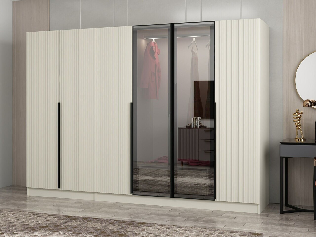 Dulap pentru haine, Hanah Home, Nisa, 270x210x52 cm, Gresie — imaginea 5