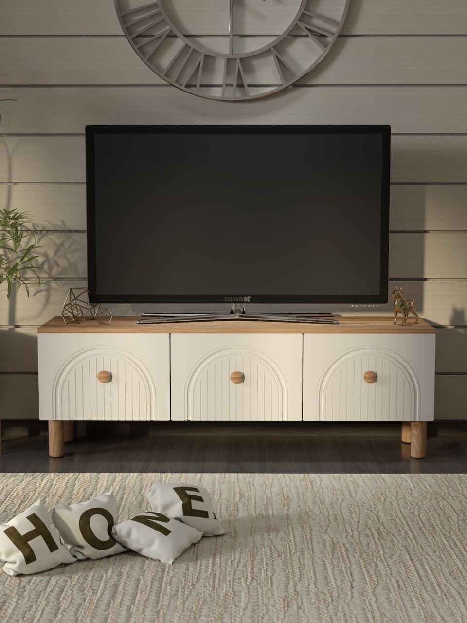 Comoda TV, Hanah Home, Bellora 135, 135x47x35 cm, PAL, Pin Atlantic / Alb - view 2