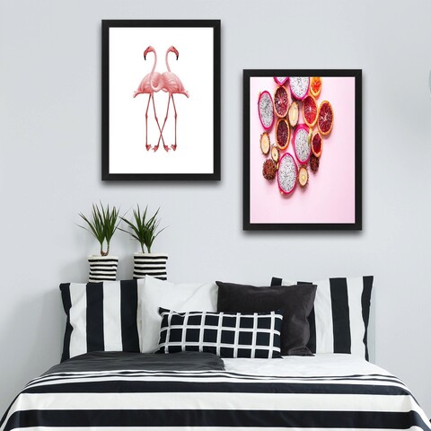 Set 2 tablouri decorative, pink fruit set, pal, hartie, multicolor