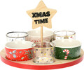 Set pentru gustari Xmas Star, 6 piese, 24x24x15 cm, portelan/lemn, multicolor