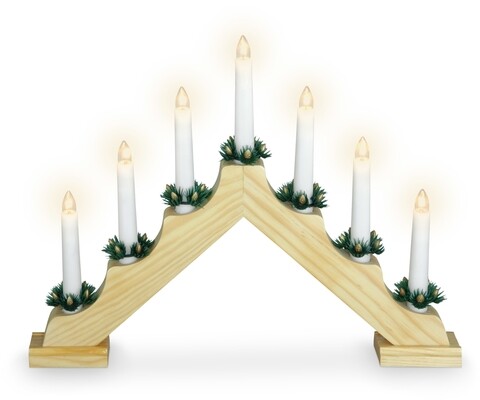 Sfesnic cu lumanari led, 39.5x5x31 cm, lemn, natural