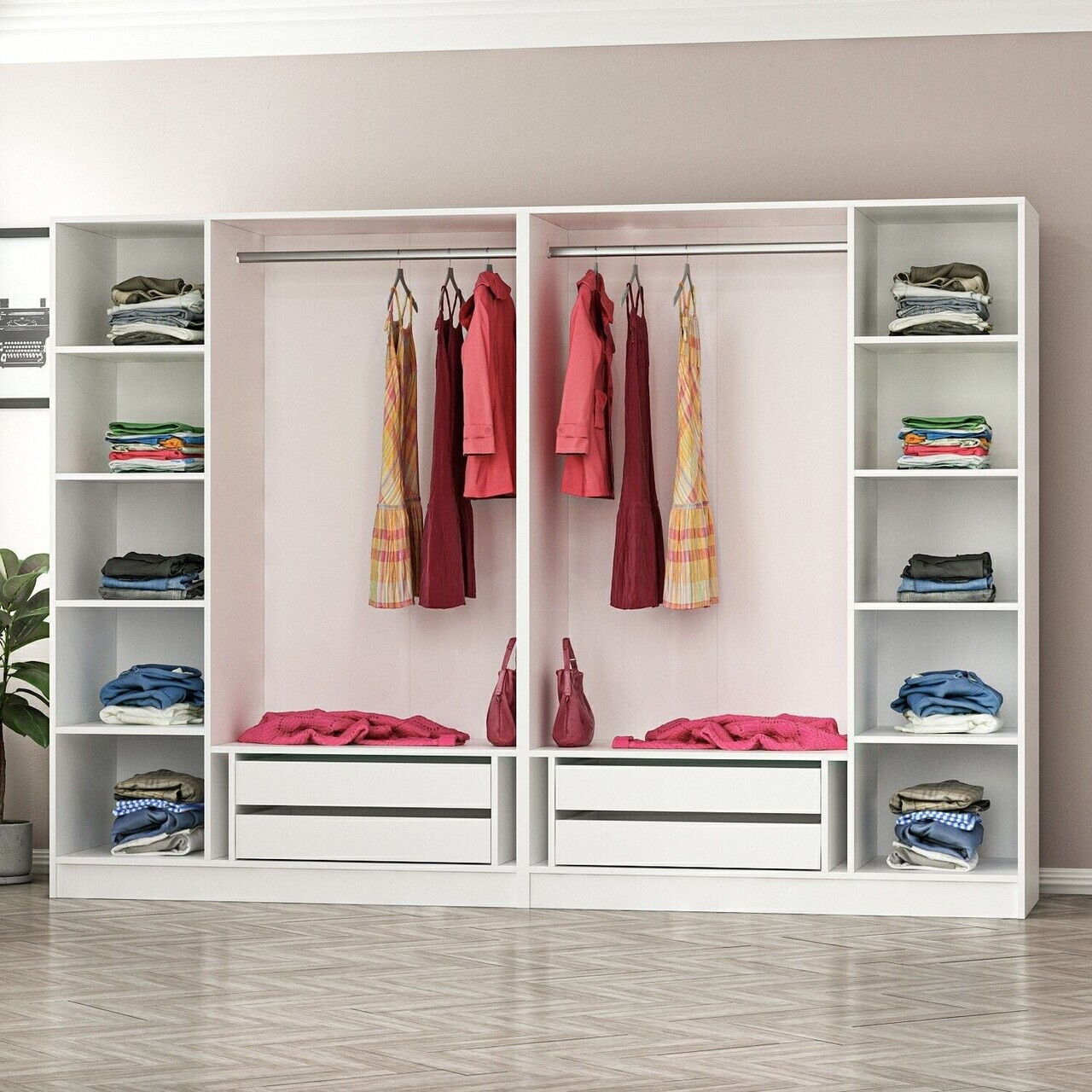 Dulap pentru haine, Hanah Home, Nisa, 270x210x52 cm, Alb — imaginea 6