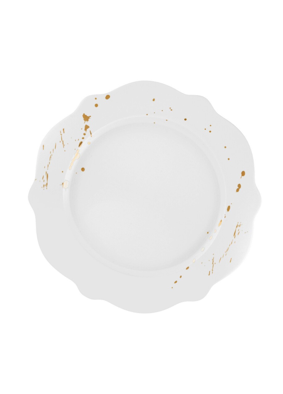 Serviciu de masa, Mia - Kitchenware, 280TMA1709, Portelan , Placă de serviciu: 27 x 27 x 2 cm (6 bucăți), Alb/Auriu