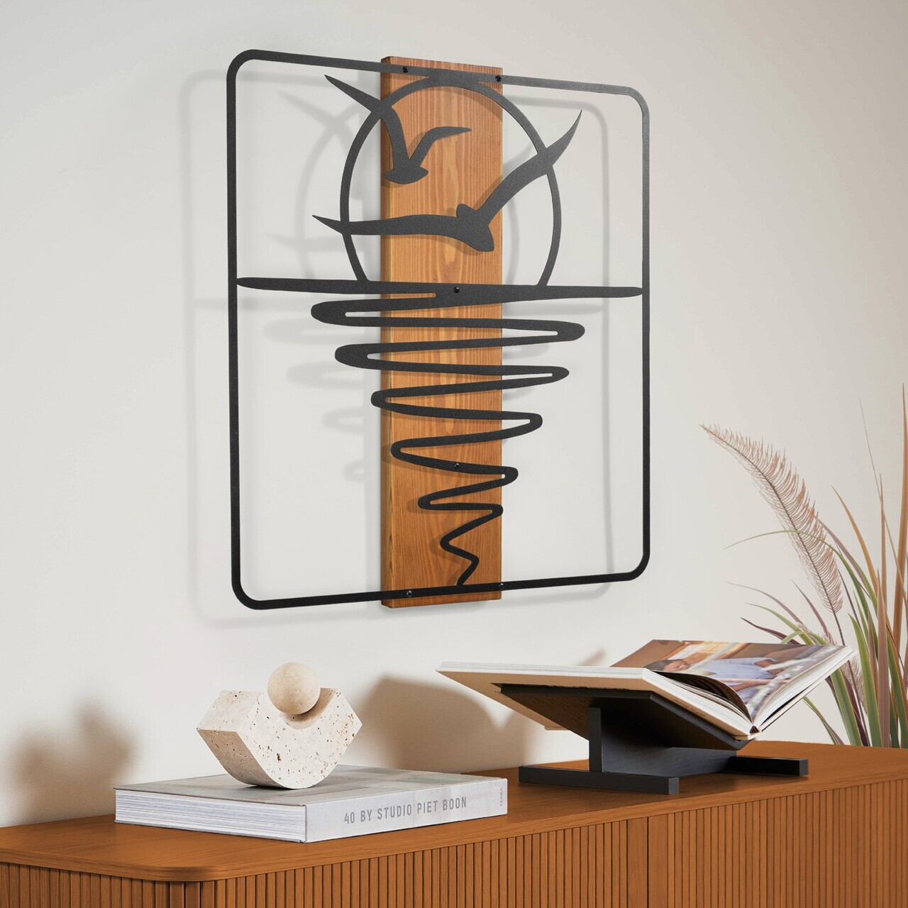 Decoratiune de perete, Horizon, Cadru: Lemn (Grosime: 2 cm), Nuc negru — imaginea 5