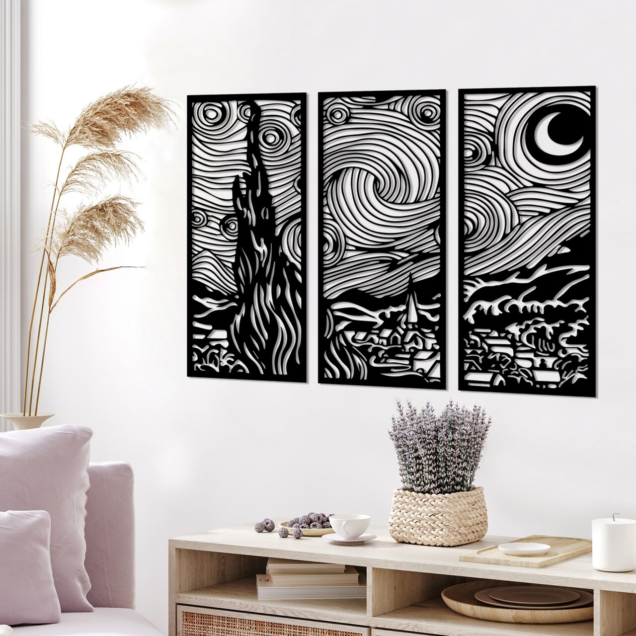 Decoratiune de perete, Vangogh, Dimensiuni: 3 x 30 x 73 cm, Negru - view 2
