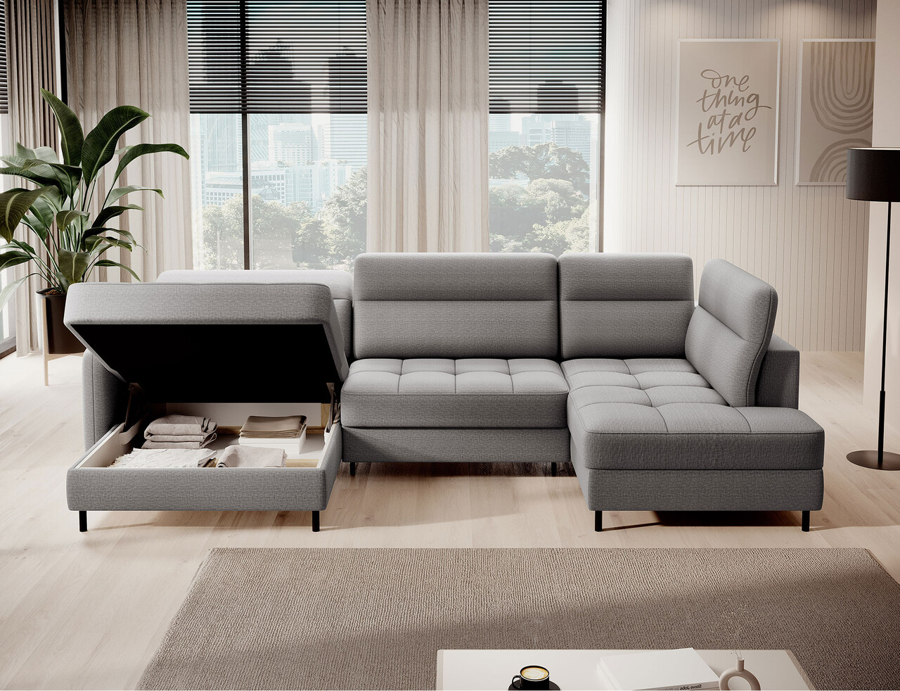 Coltar extensibil stanga 4 locuri ELTAP, LT-03MAN, Berrto, 306x165x100 cm, lemn/poliester, gri inchis - 1 | YEO