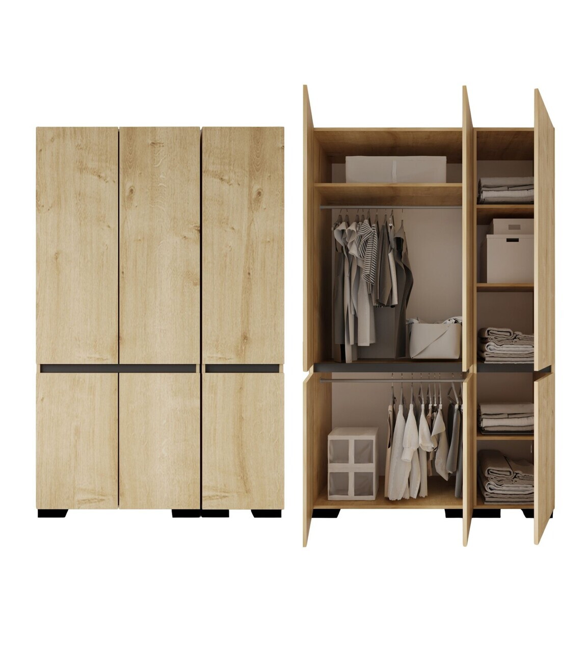 Dulap pentru haine, Hanah Home, Floransa 135, 135x210x52 cm, PAL MELAMINAT, Stejar safir / Antracit — imaginea 5