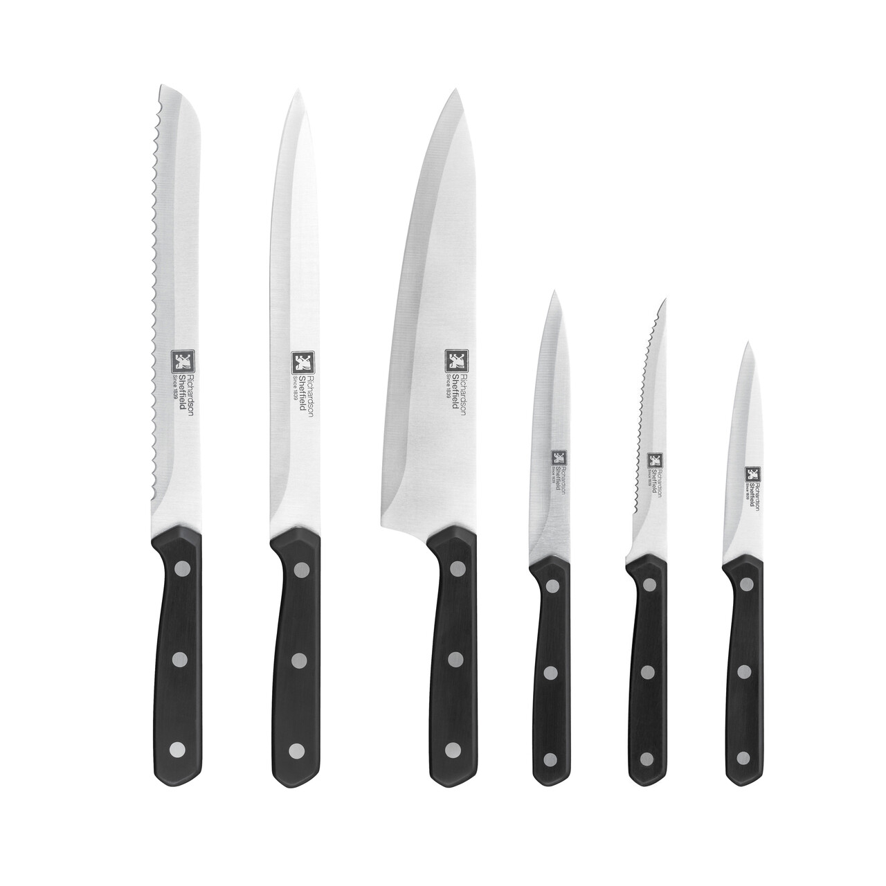 Set 6 cutite si suport Cucina, Richardson Sheffield, 8x16x36 cm, inox 13/0, negru/natur