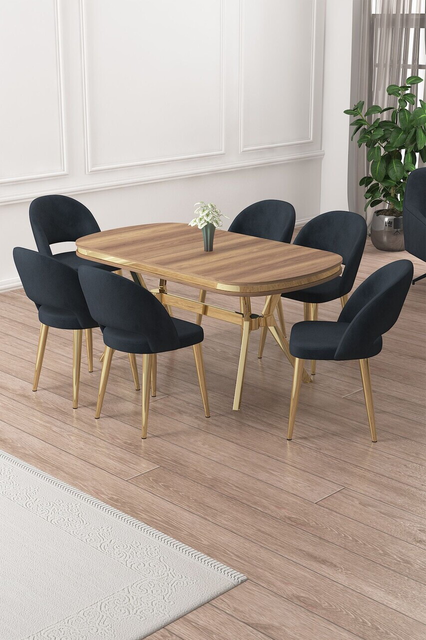 Set masa si scaune (7 piese), Hanah Home, Jita, Hazar / Aur / Antracit
