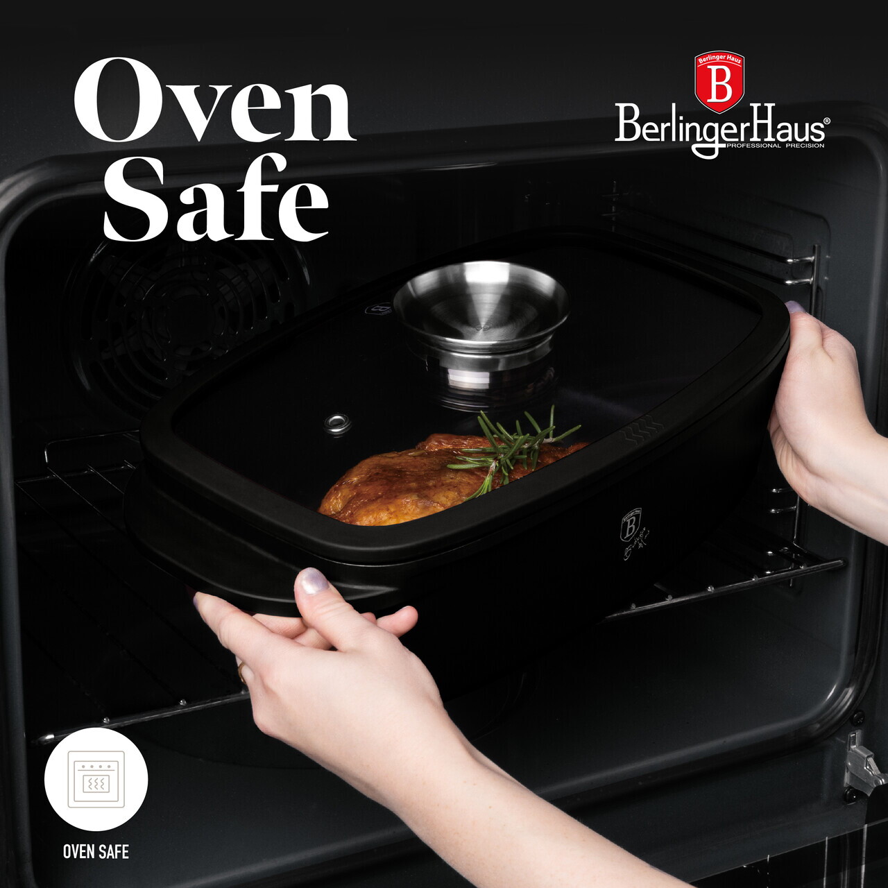 Tava cu capac Berlinger Haus, Matte Black, 32x21x10.6 cm, 6 L, aluminiu turnat, negru mat - imagine 18