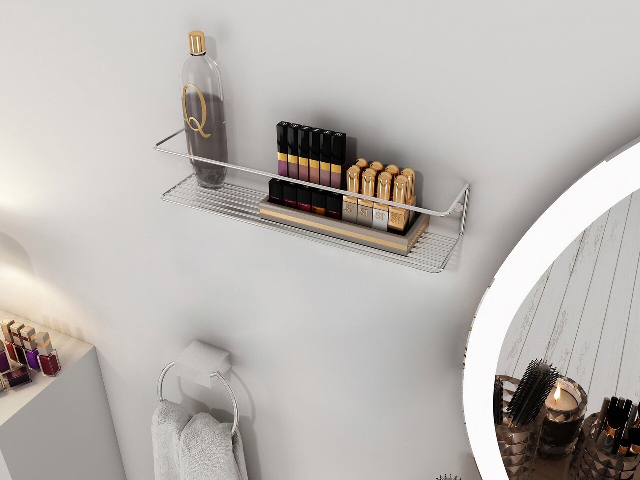 Raft de perete, Cerritos, Banyo Makyaj Rafı, Suport pentru condimente, Metal, Crom - 1 | YEO
