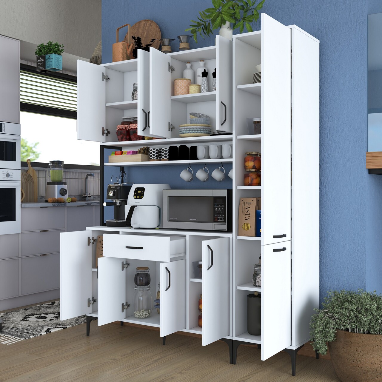 Dulap multifunctional, Rani, JE134, 160x198 cm, PAL, Alb