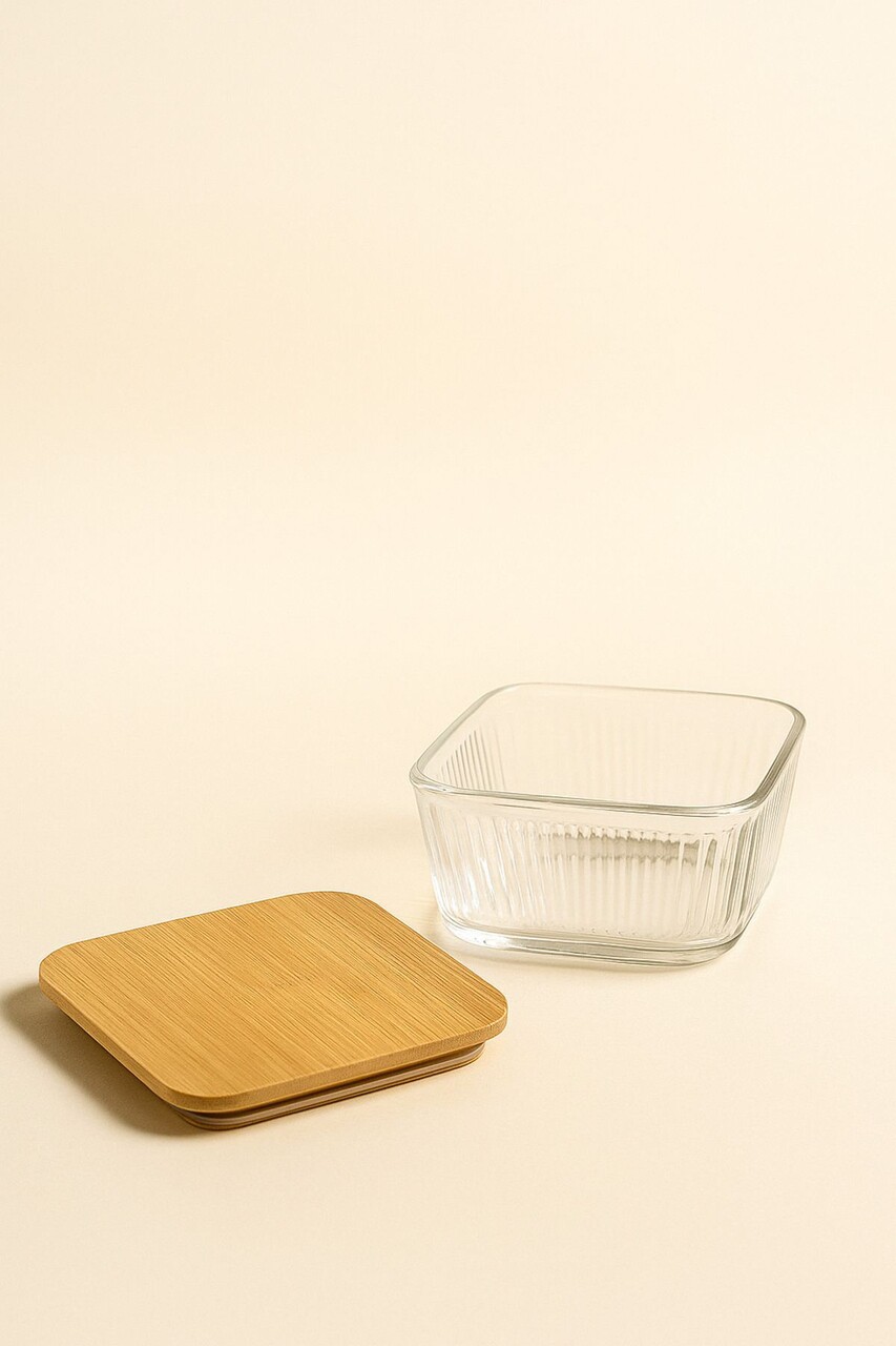 Set recipiente depozitare, Hermia, 409PBH1420, Capac din bambus: (4 bucăți), Transparent - imagine 5