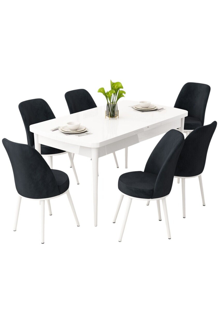 Set masa extensibila si scaune (7 piese), Hanah Home, Rax, Alb / Antracit — imaginea 2