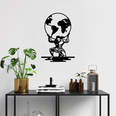 Decoratiune de perete, atlas, metal, dimensiune: 49 x 70 cm, negru