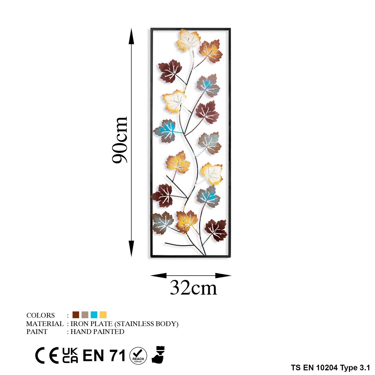 Decoratiune de perete, Platane, Metal, Dimensiune: 32 x 90 cm, Multicolor