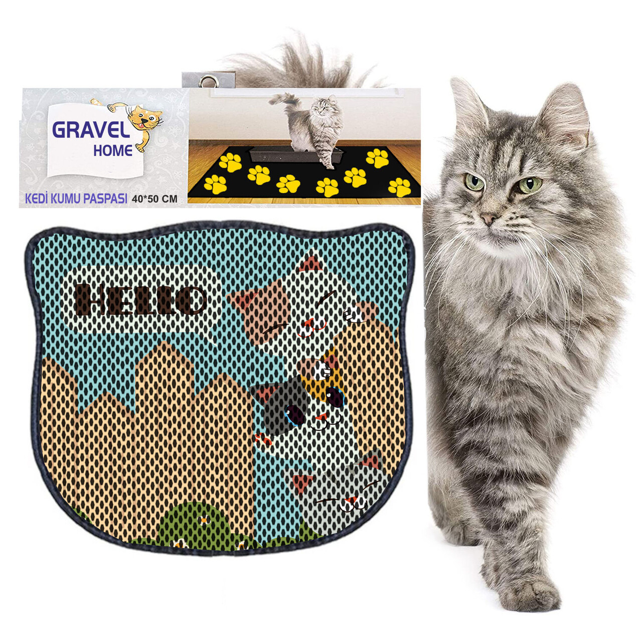 Covoras litiera pentru colectarea granulelor de nisip, Paws &amp; Whiskers, Kdkafa0164, 50% PVC/50% poliester, Multicolor - view 2
