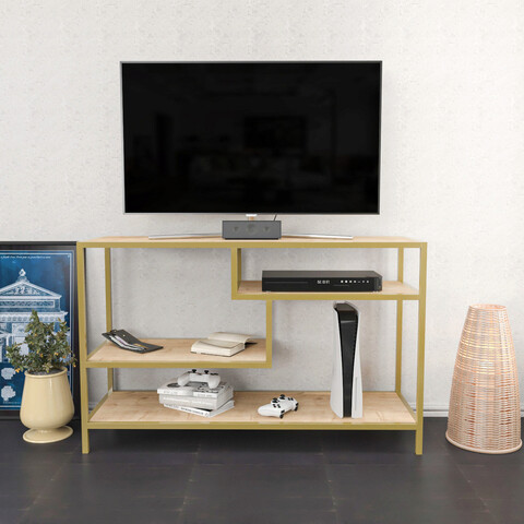 Comoda tv, retricy, robbins, 120x39x75 cm, pal, aur / stejar