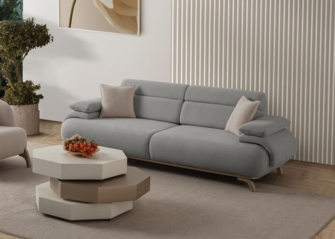 Canapea 3 locuri, Atelier del Sofa, 752EST1137, Lemn de carpen/PAL melaminat, Gri