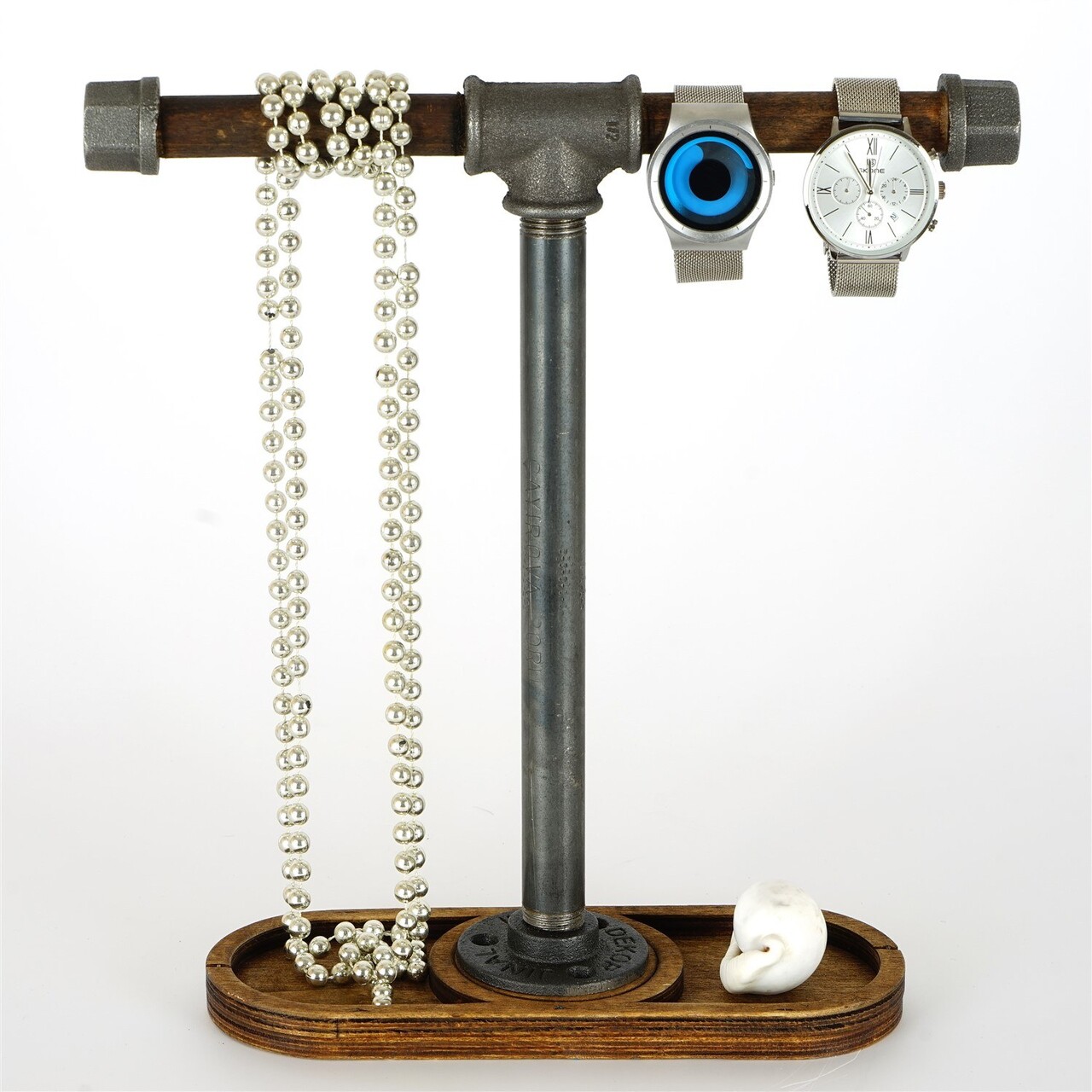 Suport pentru bijuterii, BORURAF270, 33x32x9 cm, Nuc / Argint