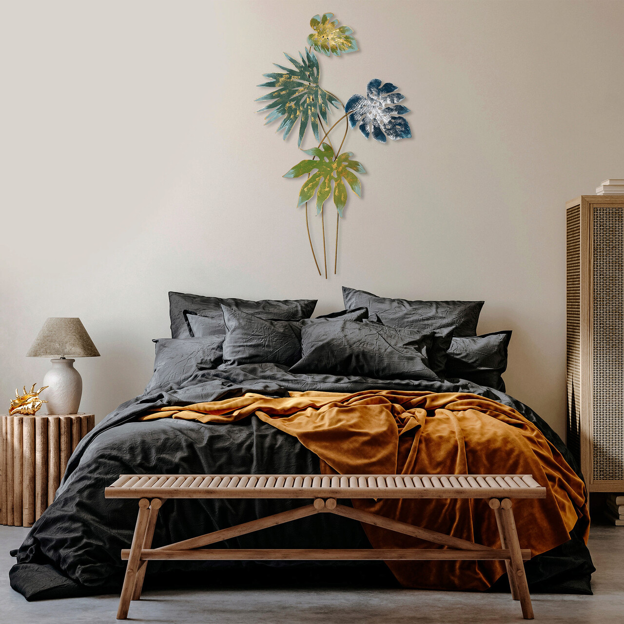 Decoratiune de perete, Monstera, Metal, Dimensiune: 69 x 113 cm, Multicolor - 2 | YEO