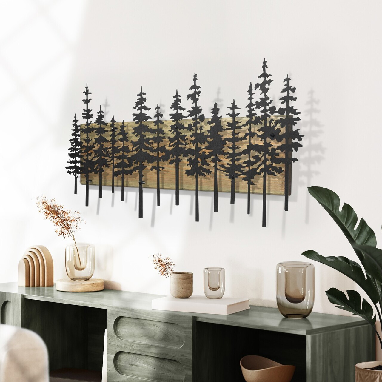 Decoratiune de perete, Nordic Pine, Cadru: Lemn (Grosime: 2 cm), Verde/Negru — imaginea 5