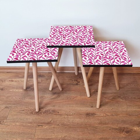 Set masute 3 piese, Leona, 3Shp378, Fucsia/Alb