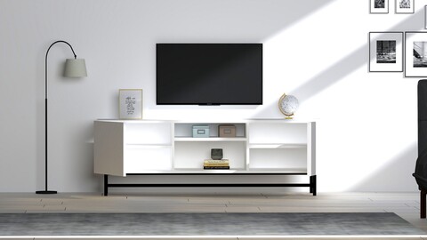Comoda TV Tugi, Puqa Design, 150×36.8×50 cm, alb 150x36.8x50