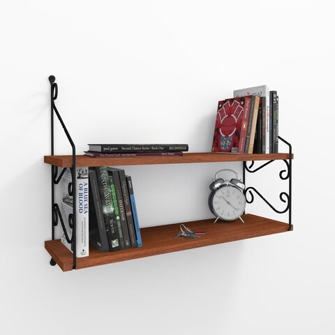 Raft pentru perete seramoni, decormet, 2 nivele, 72x20x51 cm, maro/negru