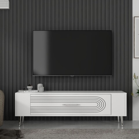 Comoda TV, Olivia, Retrol3, Alb / Argintiu