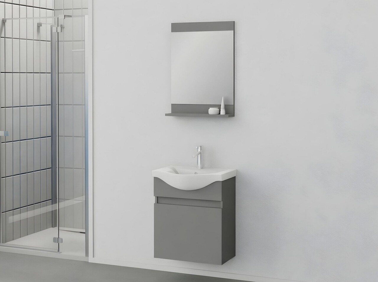 Set mobilier de baie (2 piese), Hanah Home, Mare 55, Gri Mat - view 2