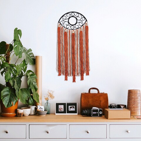 Decoratiune de perete, whammy 2, macrame, metal, portocaliu / alb / auriu