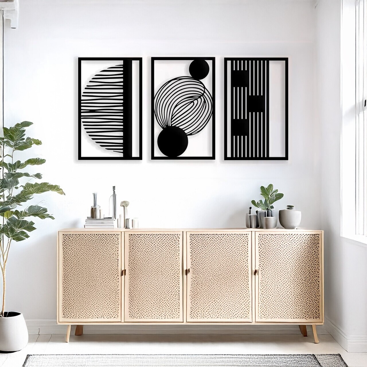 Set de accesorii decorative de perete din metal, DCV-1105-MT, Dimensiune: 30 x 50 cm (3 bucăți), Negru — imaginea 3