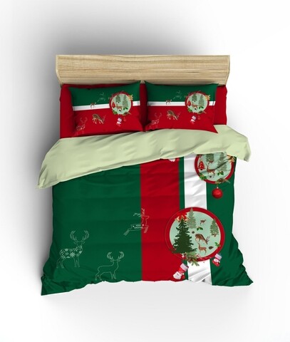 Lenjerie de pat pentru doua persoane king size, colors of fashion, print 3d, 332, 100% bumbac ranforce, 3 piese, verde/rosu/alb