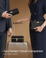 Cutie de voiaj pentru ceasuri Ronne Travel, Songmics, 20x11x9 cm, 3 compartimente, piele ecologica/metal, negru/gri